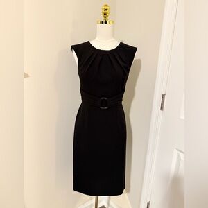 Tahari Arthur S Levine Black Belted LBD with Gold Detail